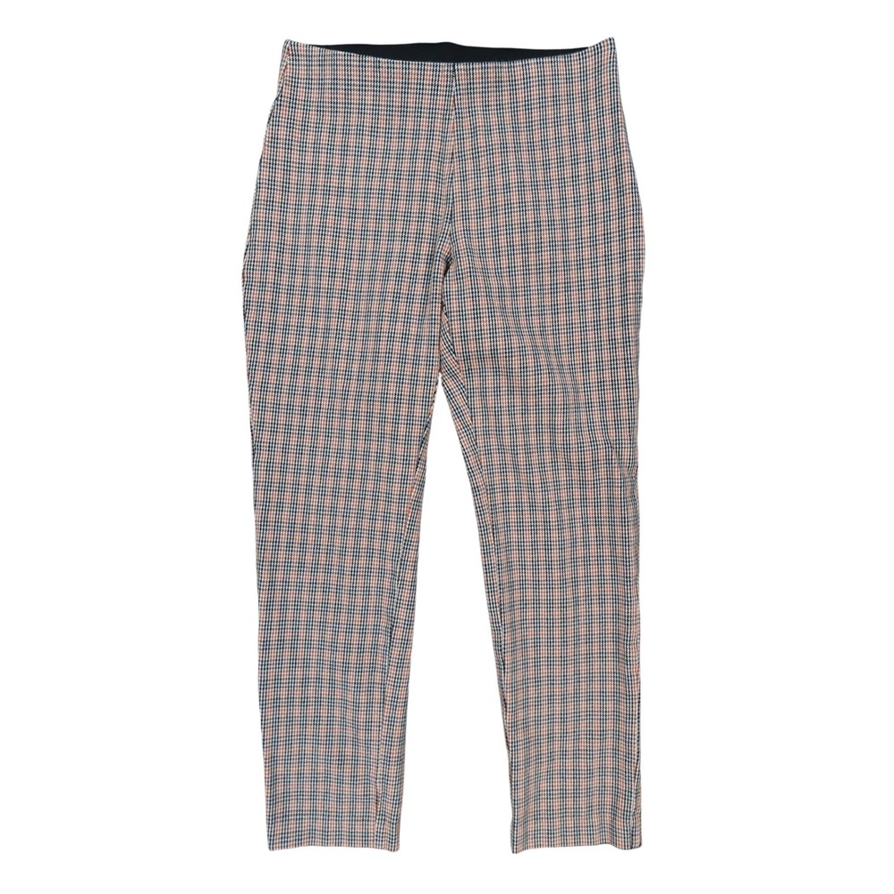 A New Day Pants Womens 2 Orange Cotton Spandex Slim Plaid Side Zip Ankle Stretch